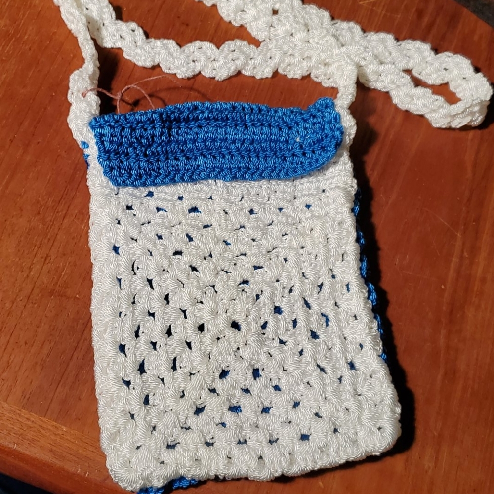 White & Blue crocheted crossbody